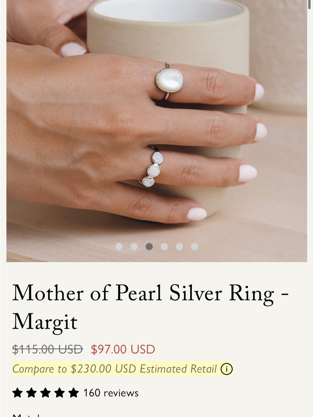 Brand New, Beautiful, and Never Worn Mother of Pearl Linjer Ring Size 6